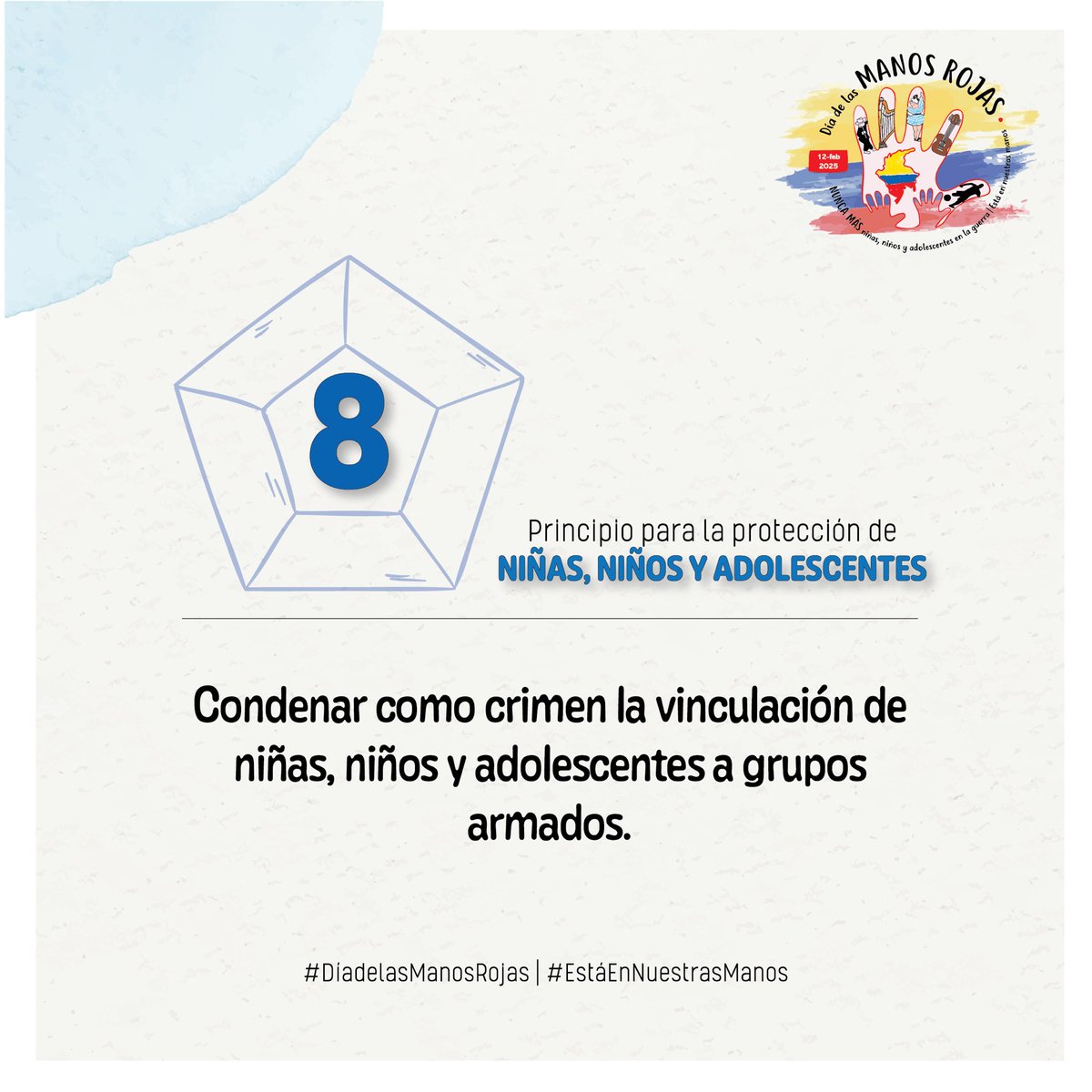 coalicocolombia's tweet photo. #EstáEnNuestrasManos #Condenar como crimen cualquier forma de vinculación de niñas, niños y adolescentes a grupos armados en Colombia
NUNCA MÁS niñas, niños y adolescentes en la guerra.
#DíadelasManosRojas https://t.co/rZIfr79ngw