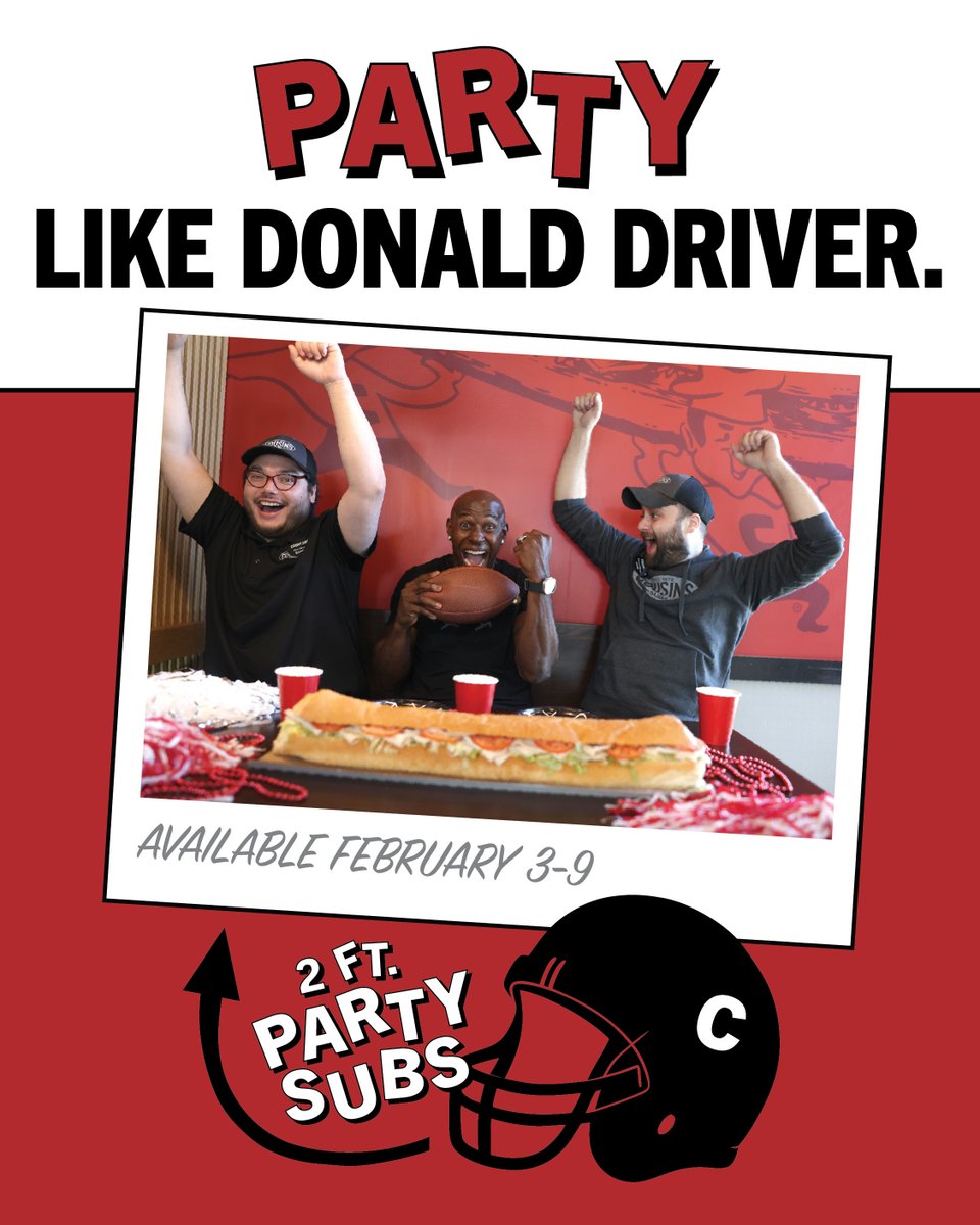 Hurry, there's limited time left to order your Party Sub so you can party like the legend, #80! 🏆

Feeds 5-8 people, requires 24-hours advanced notice.