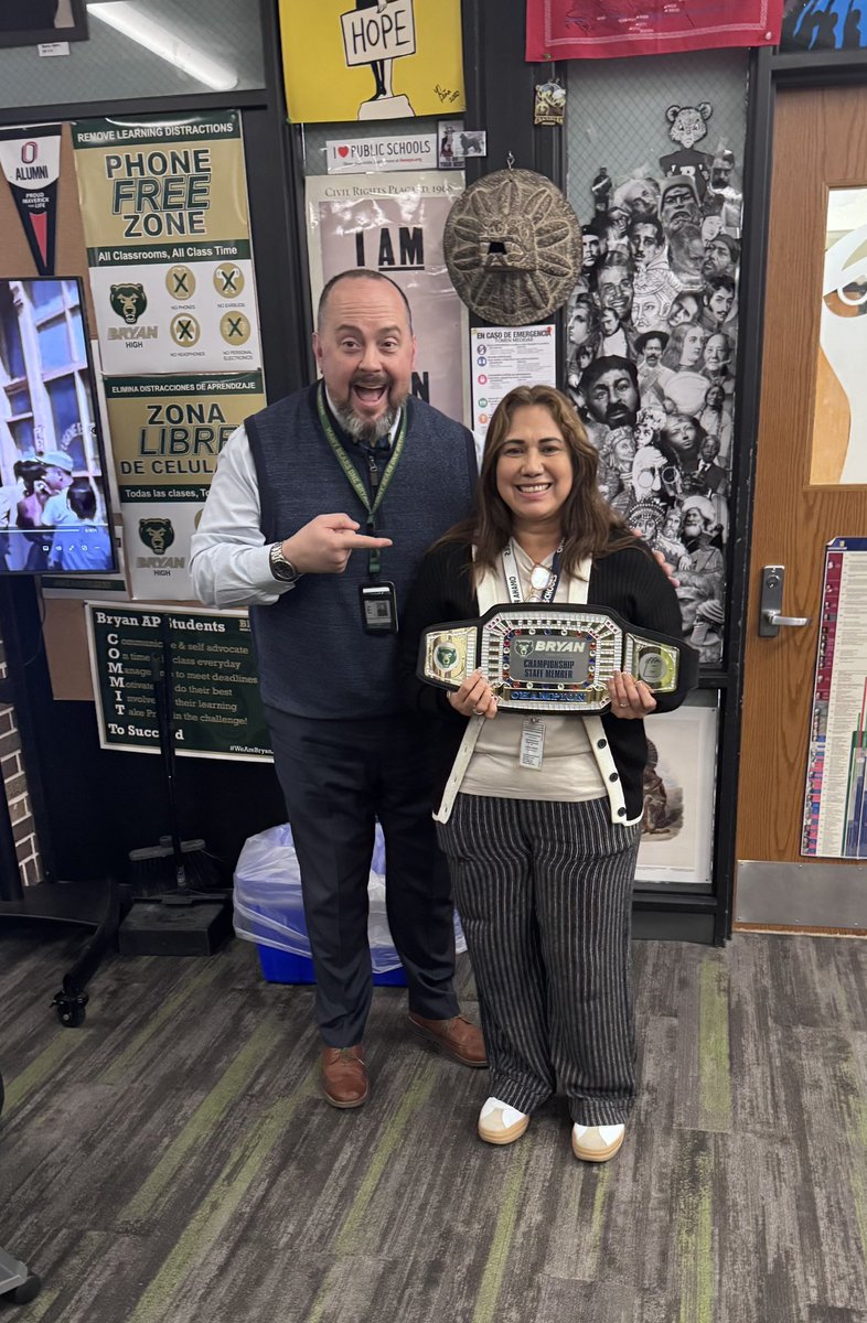 Two more champs at Bryan this week! Mr. Walmrath and Ms. Zuniga held the belts last week! #manybearsonebryan