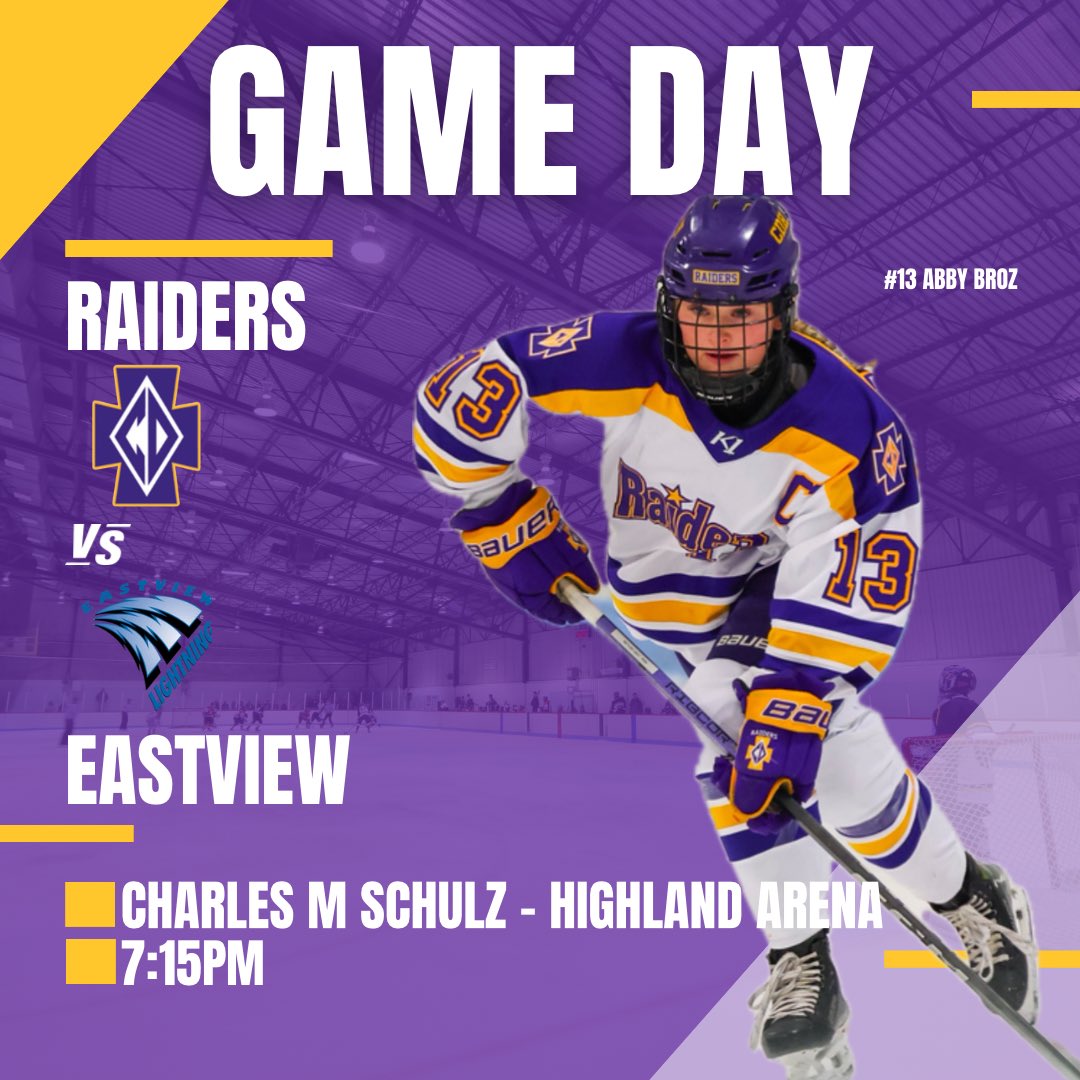 🏒 GAME DAY 🏒

Tonight, it’s an EPIC match-up after Eastview’s thrilling upset over #3 Apple Valley and the Raiders’ incredible 3rd-period comeback against Eagan, this game is shaping up to be one for the books! 🔥

Location: Charles M. Schulz - Highland Arena
Time: 7:15 PM