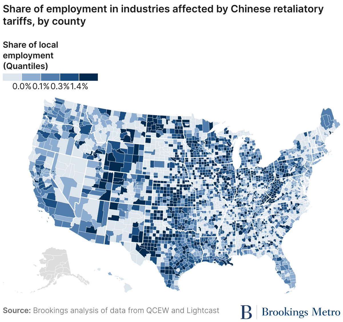 These maps of U.S. exposure to Chinese tariffs reiterate that while trade skirmishes are frequently discussed in terms of geopolitics and consumer prices, they also entail very tangible local impacts on regional industry clusters, supply chains, and jobs.  brookings.edu/articles/china…