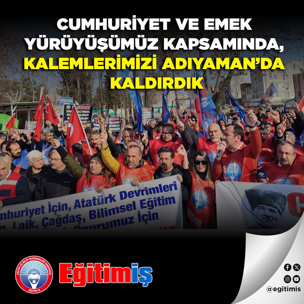 egitimis's tweet photo. CUMHURİYET VE EMEK YÜRÜYÜŞÜMÜZ KAPSAMINDA, KALEMLERİMİZİ ADIYAMAN’DA KALDIRDIK

https://t.co/4FFAM2Lylj

#cumhuriyetveemekyürüyüşü https://t.co/EPf6yrlQZN