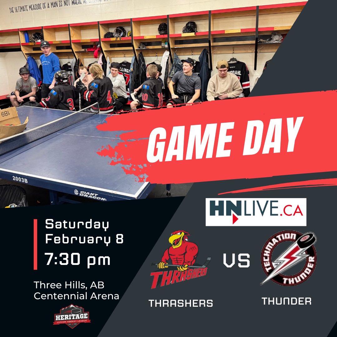 🚨GAME DAY🚨 It’s the final regular season showdown, &amp; the energy will be through the roof! <a href="/AirdrieThunder/">Airdrie Techmation Thunder Official</a> roll into 3Hills tonight. Puck drops at 7:30 PM—be there &amp; be loud. Can’t make it? No worries, our friends at <a href="/HNLiveCA/">HNLive</a> have you covered with the live stream. Let’s Go!