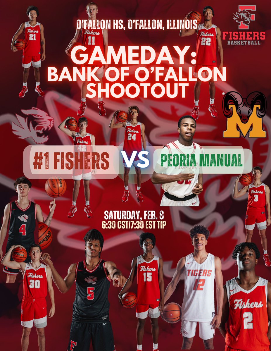 FishersHoops's tweet image. GAMEDAY 🐅🏀

Tigers (19-0) travel to O’Fallon, Illinois to play in the @bofoshootout - 1 of best HS Basketball Showcase events in 
 Midwest!

🔴 Fishers Vs. Peoria Manual

📍O’Fallon High School

📅 TODAY 2/8

🕰️ 6:30 CST/7:30 EST

📺 - fan.hudl.com/usa/il/ofallon…

@FHSTigerCage