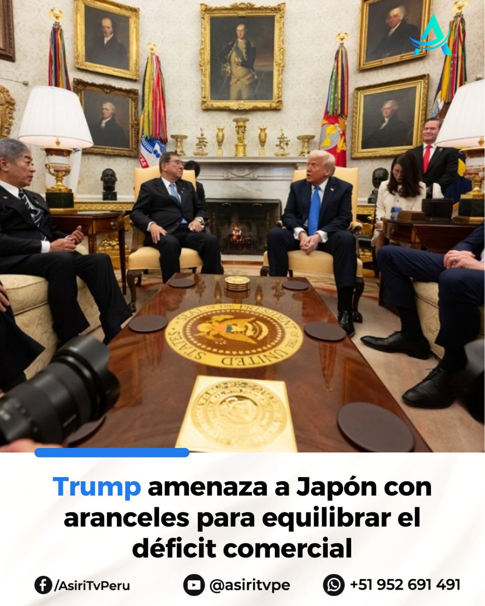 Asiritelevision's tweet photo. 🇺🇸🤝🇯🇵 ¡Tensión comercial entre EE.UU. y Japón!

El presidente Donald Trump ha advertido a Japón sobre posibles aranceles si no se reduce el déficit comercial entre ambos países. Durante una reunión con el primer ministro Shigeru Ishiba. https://t.co/e41kj152eH