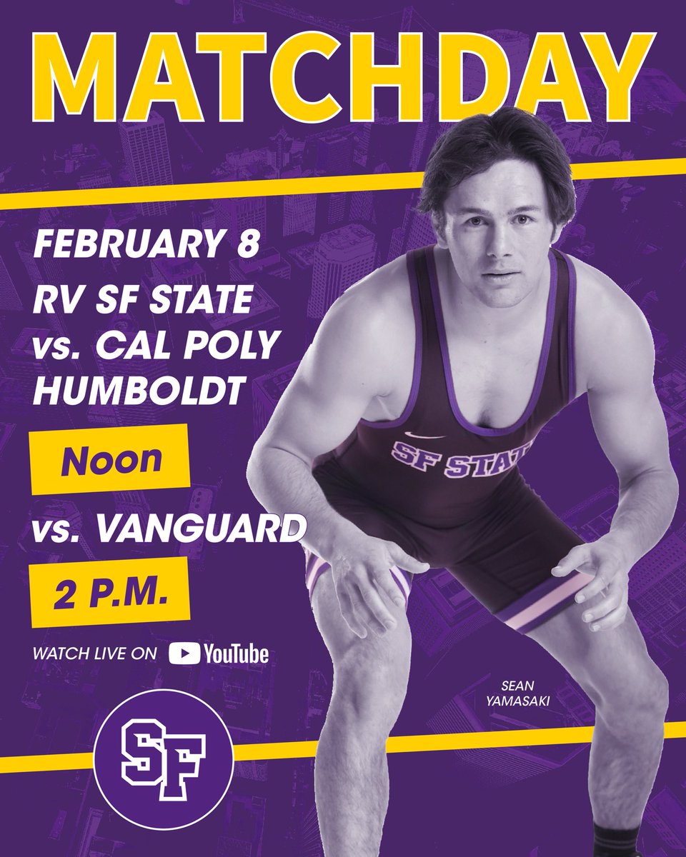 SF State Wrestling (@sfstatewrestle) on Twitter photo MATCHDAY! Itβs Senior Day and the Inaugural Allen Abraham Dual.
π Noon
π <a href="/HumboldtJacks/">Cal Poly Humboldt Lumberjacks</a>
π 2 p.m.
π <a href="/VULions/">Vanguard Lions</a>
π Main Gym at Don Nasser Family Plaza
π trackwrestling.com
πΊ youtube.com/@sfstate_gators
ποΈ sfstategators.com/tickets MATCHDAY! Itβs Senior Day and the Inaugural Allen Abraham Dual.
π Noon
π <a href="/HumboldtJacks/">Cal Poly Humboldt Lumberjacks</a>
π 2 p.m.
π <a href="/VULions/">Vanguard Lions</a>
π Main Gym at Don Nasser Family Plaza
π trackwrestling.com
πΊ youtube.com/@sfstate_gators
ποΈ sfstategators.com/tickets