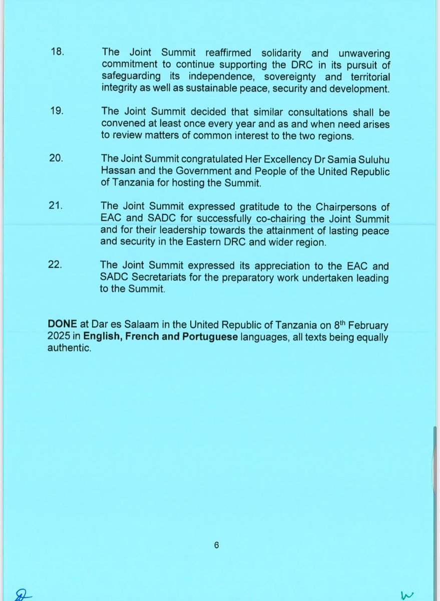 #RDC #Rwanda #EAC #SADC : Les conclusions du sommet EAC / SADC appellent à l’application du plan CONOPS et à la fusion des processus de nairobi et de luanda en incluant le M23