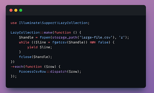 #Laravel tip:

Use LazyCollection to Process Huge Files Without Running Out of Memory

When reading large CSV files, LazyCollection prevents memory overflows by processing one row at a time.

Here’s how: