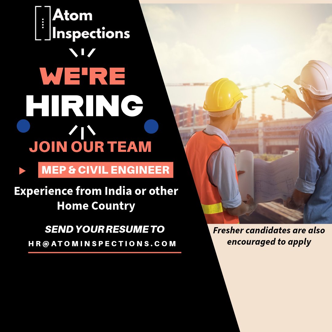 developeraaqib's tweet image. #CivilEngineeringJobs #DubaiJobs #UrgentHiring #FreshersWelcome #AtomInspections #InspectionServices #ConstructionJobs #EngineeringJobs