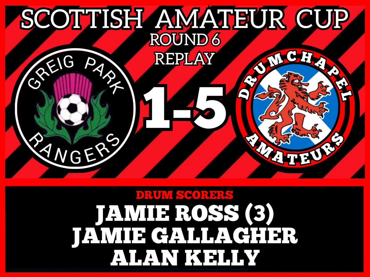 The drum are through to the 1/4 finals of the Scottish cup after a great team performance, all the best to Greig park for the season.