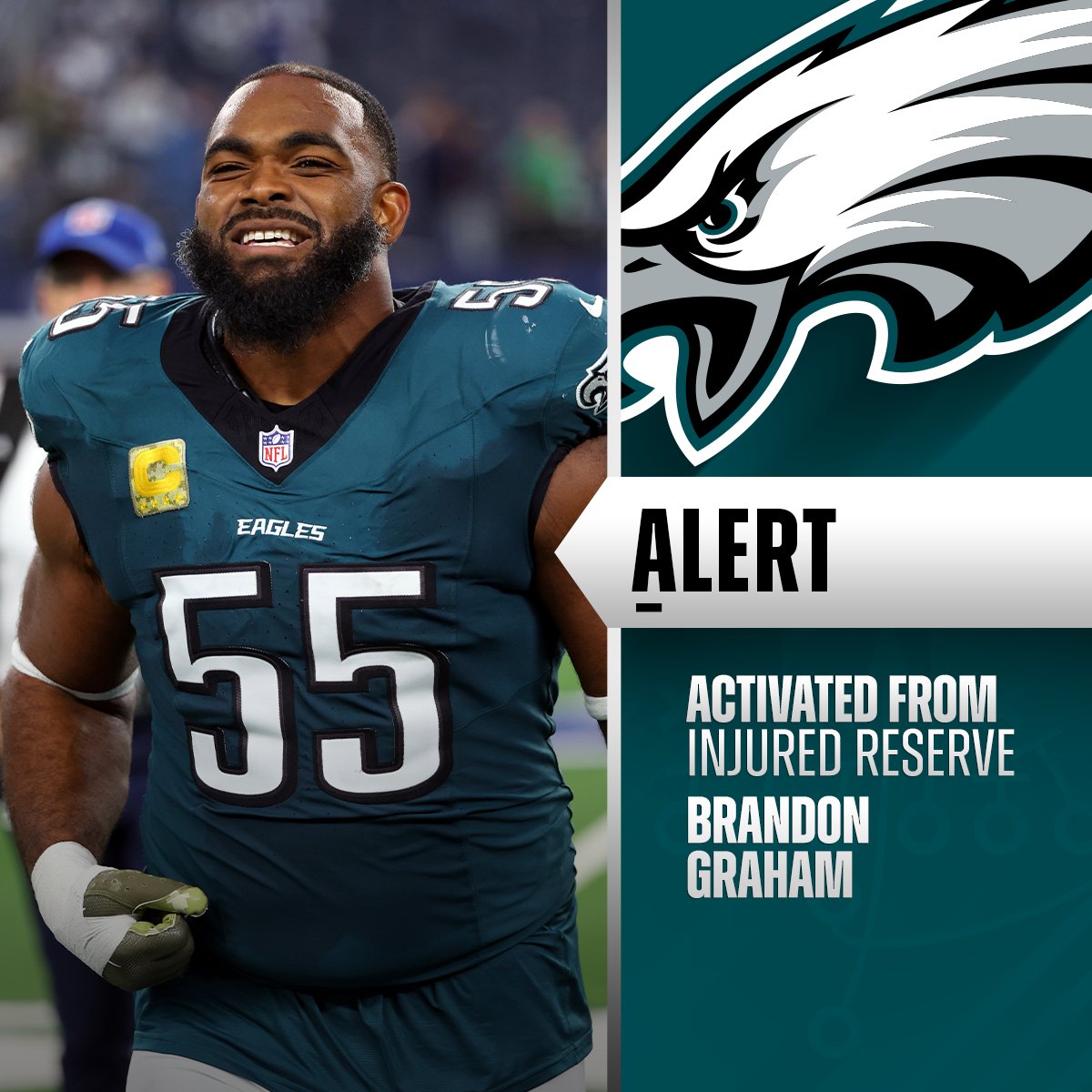 Eagles activate DE Brandon Graham from IR, available to play in Super Bowl LIX.