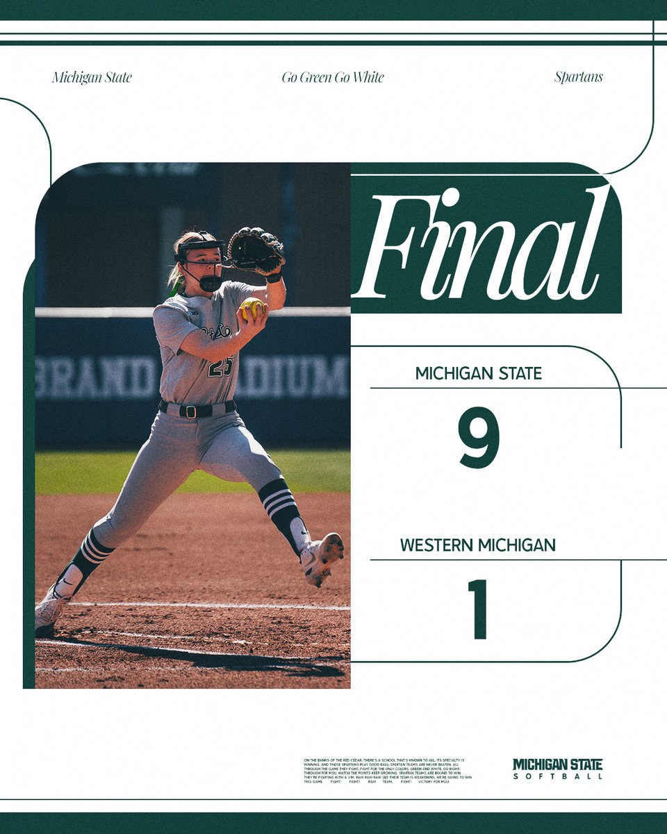 Back in business!

Jacey Schuler earns her first career victory in the circle striking out five in 6.1 innings, Faith Guidry cleans up in relief with a game-ending double play!

Anthony, Greer and Doloszycki each with two-run home runs in the win!

#GoGreen | #SpartanUp