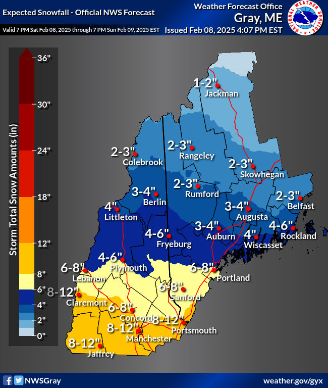 Good afternoon. Little change to the going forecast for snowfall tonight into Sunday morning. Snow rates really pick up between midnight and 5am where 1-2" of snow per hour will be possible in the Warning area. The fluffy snow will taper off late Sunday morning. #nhwx #mewx