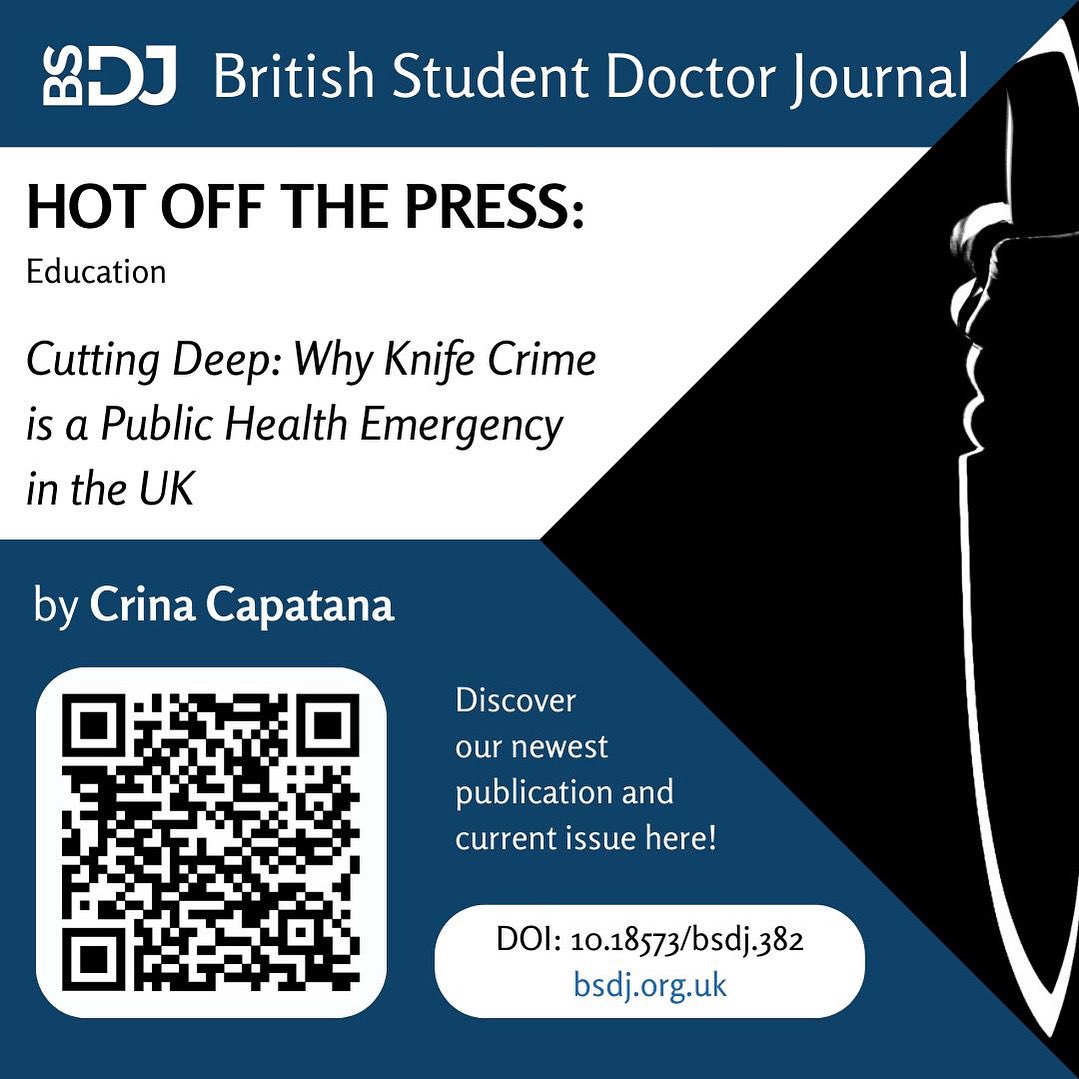 Our latest publication explores the pressing issue of knife crime in the UK and its impact on public health. In Cutting Deep: Crina Capatana examines the urgent need for action and awareness.

Read the full article now: bsdj.org.uk