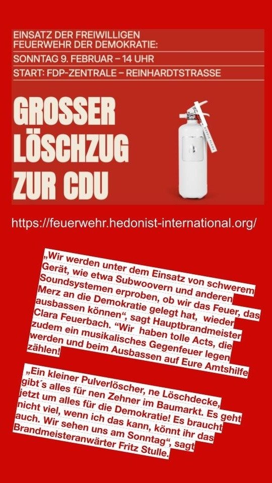 Morgen spiele ich bei einem Feuerwehreinsatz in Berlin Mitte. Kommt rum.
feuerwehr.hedonist-international.org