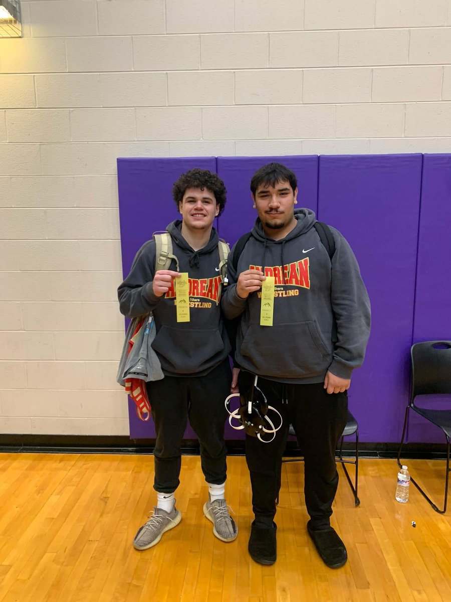 Congrats to OL-DL Miguel Rivera and DL Camden Rosmanitz on advancing to Semi-State for Andrean Wrestling! #TraditionNeverGraduates #MultiSportAthletes