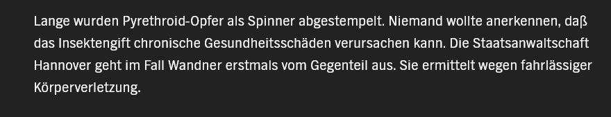 Alranshen's tweet image. Ich bin  #Pyrethroid-Geschädigter. Was d für heimtückisches Zeug ist, war 1998 umfangreich bekannt. Erst 2025 wurde 1 Verbot zum freien Verkauf durchgesetzt. Ich hoffe, es wird bei #MECFS &amp;amp; #LongCovid nicht so lange dauern &amp;amp; man lernt aus Versäumnissen.
ndr.de/fernsehen/send…
