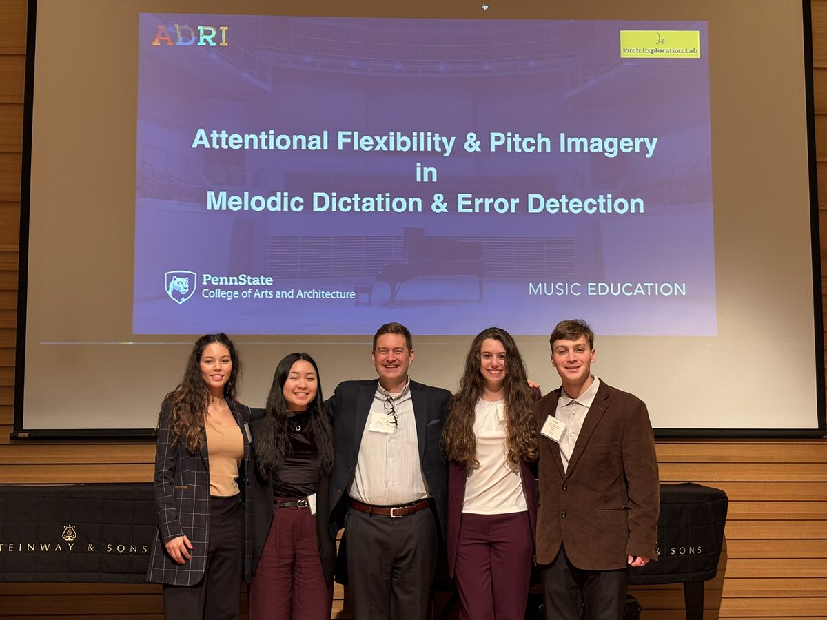 PitchLabPSU's tweet image. Undergraduate student team presents on music psychology at the Suncoast Symposium for music, wellness, and sustainability. “Bravi!”