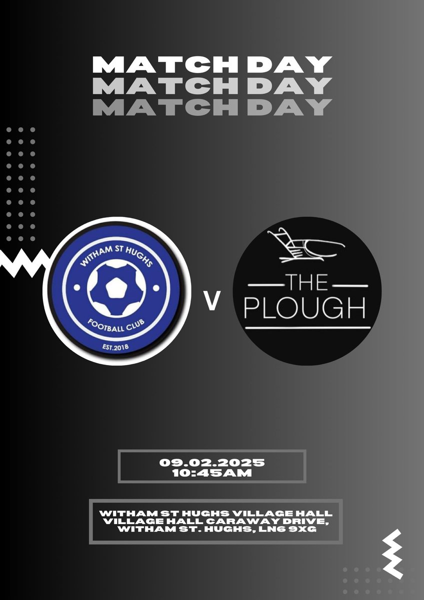 ❗️MATCH DAY❗️

Tomorrow we play away against Witham FC

Up the Plough🖤⚽️