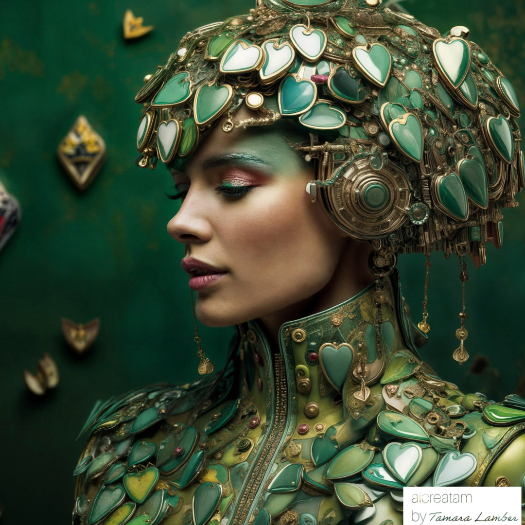 tamara_lamber's tweet photo. 💚✨ "Step into a world where heart and hardware collide! 💡💔 #AIArt #DigitalCouture #FuturisticFashion #ArtInnovation #CreativeFusion #AIInspiration #CyborgArt #TechStyle #HeartAndTech #AIArtist #AvantGardeFashion #SurrealBeauty #FutureDesign #WearableTech #ArtMeetsScience https://t.co/CqwBRoKoxf