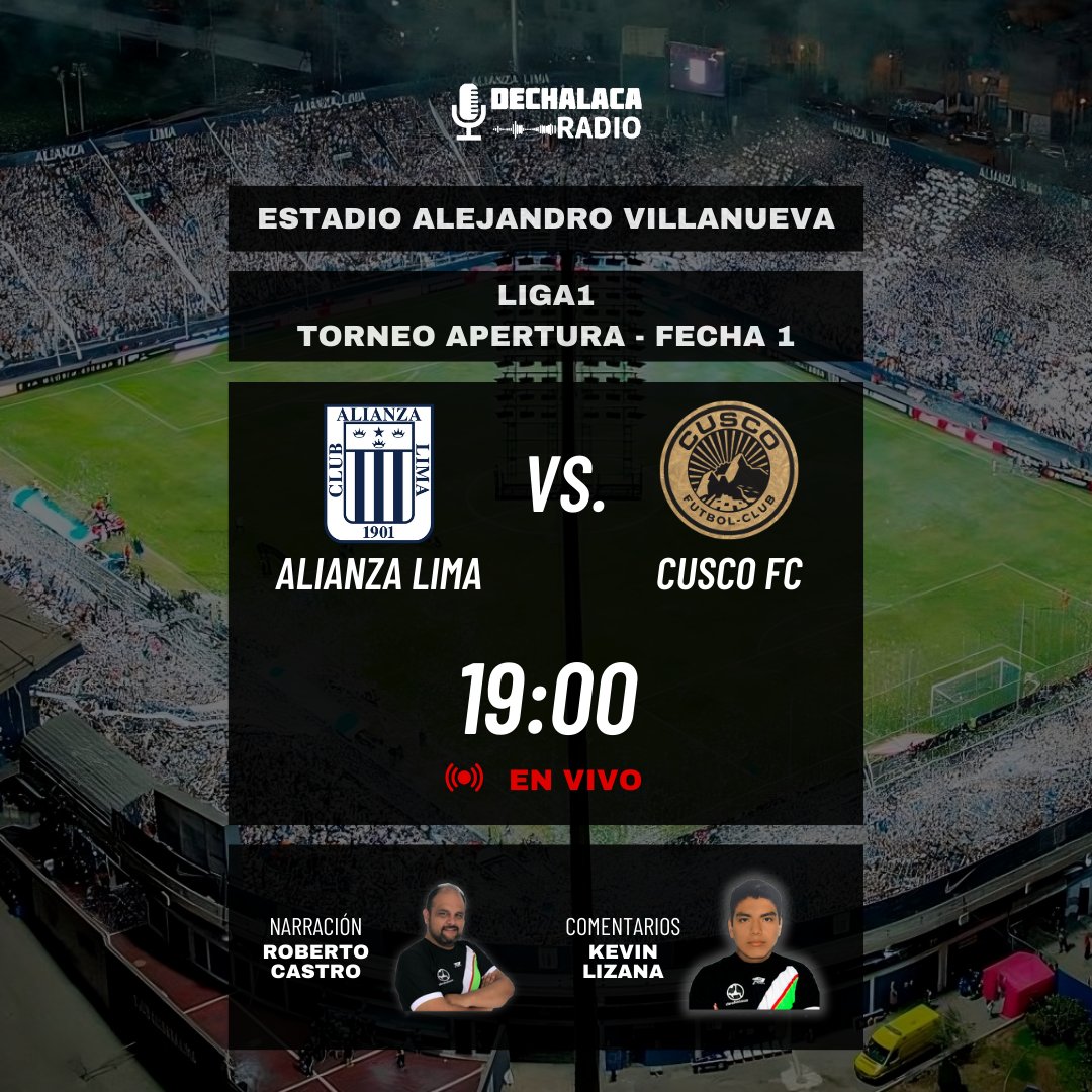 🇵🇪 #Liga1 - Torneo Apertura - fecha 1

Los íntimos ansían cobrar revancha de la derrota que los privó de ganar el Clausura 2024, mientras los negridorados mantienen la estructura formada por Miguel Rondelli

Alianza Lima 🆚 Cusco FC
🏟 Estadio Alejandro Villanueva

🎙 Narración: