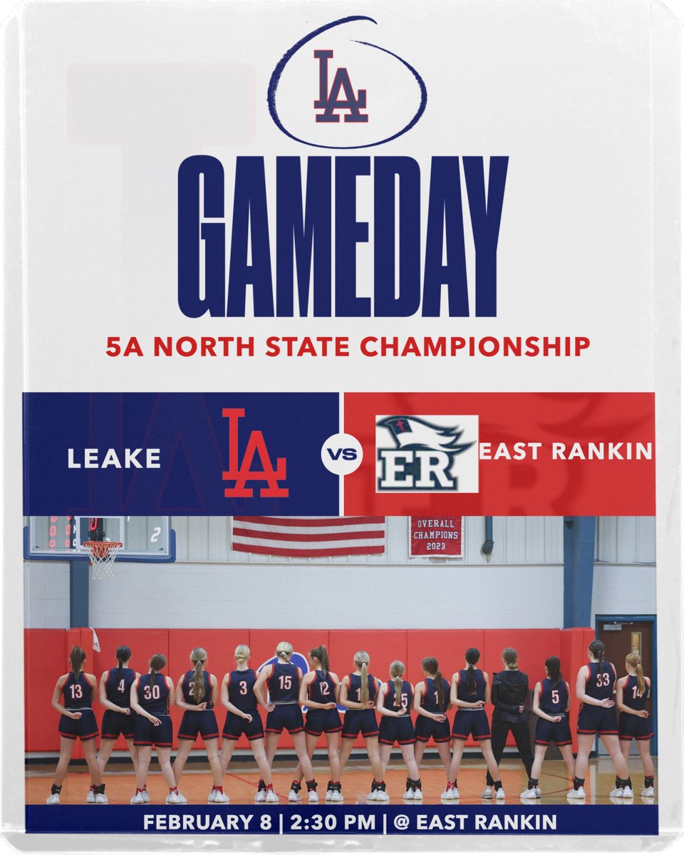 GAMEDAY!! Leake (31-2) will travel to Pelahatchie today to play East Rankin (32-2) in a battle for the 5A North State Championship. Game begins at 2:30. Be there early! #LABasketball