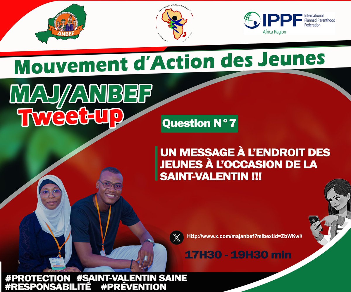 Un message à l’endroit des jeunes à l’occasion de la saint Valentin !!!

#Saintvalentinsaine
#IPPFRA
#ANBEF
#MAJ227