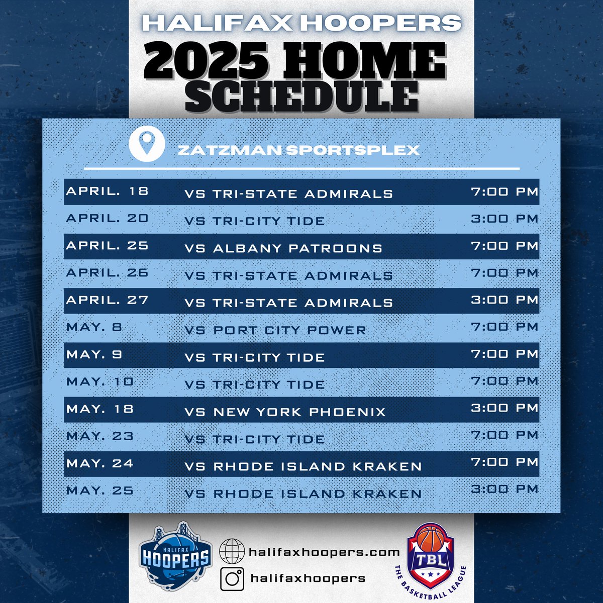 🏀🔥 The wait is over! Check out the Halifax Hoopers 2025 Home Schedule and mark your calendars!  

Tag your squad and let’s pack the house! Who’s ready for game day? 👀⚡  

🎟️ Tickets available non ⬇️
eventbrite.ca/o/halifax-hoop…

#halifaxhoopers #basketball