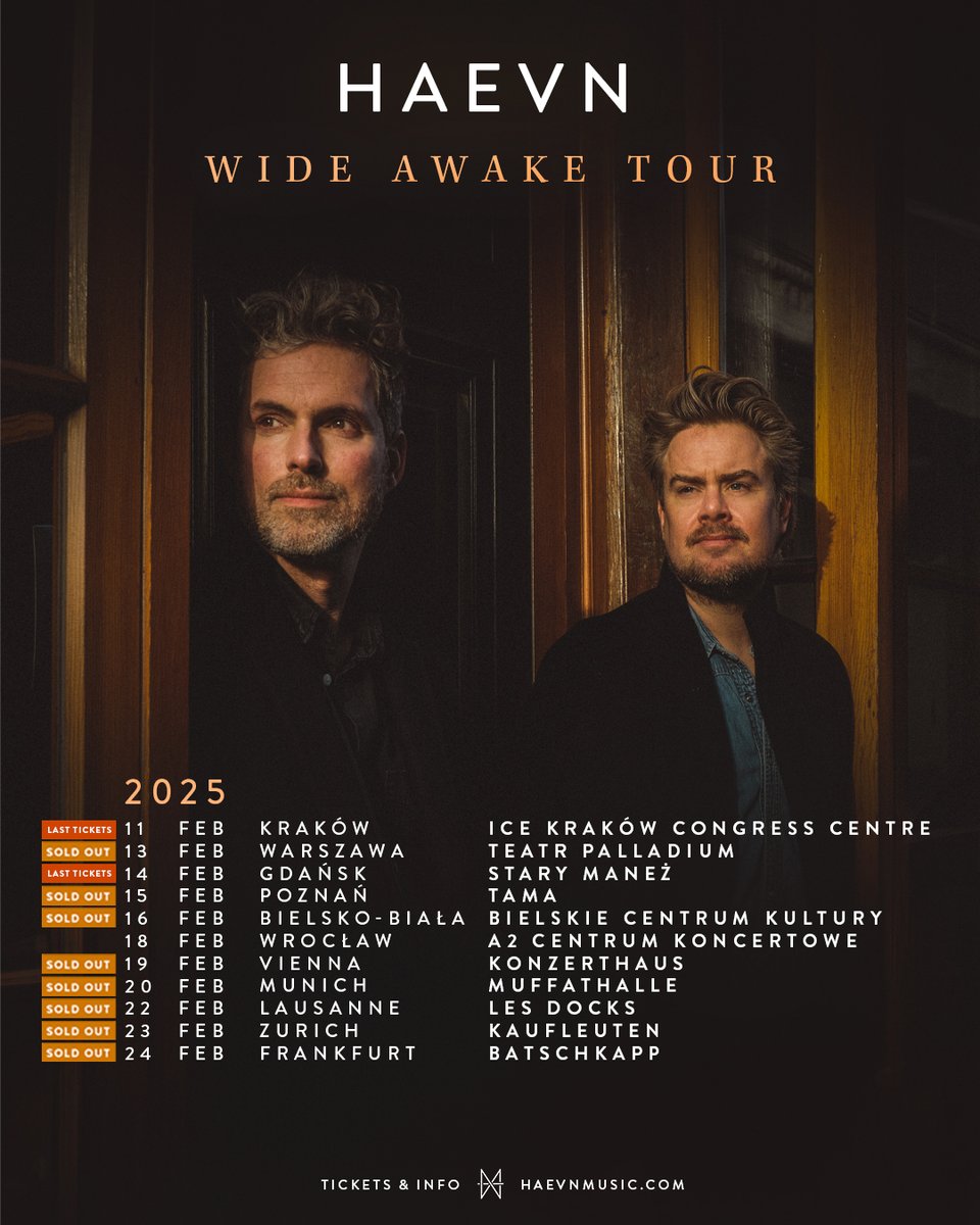 We're getting closer and closer to our adventure in Eastern Europe, with another show in Poland now sold out. Thank you to our friends in Poznań, we can't wait to see you. 

The last remaining tickets are available here: haevnmusic.com/live

#ontour #newmusic #wideawaketour