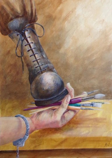 The weight of oppression 3 
With the therapeutic value of the arts being decimated in the system I thought it poignant to do a series of paintings relating to it.