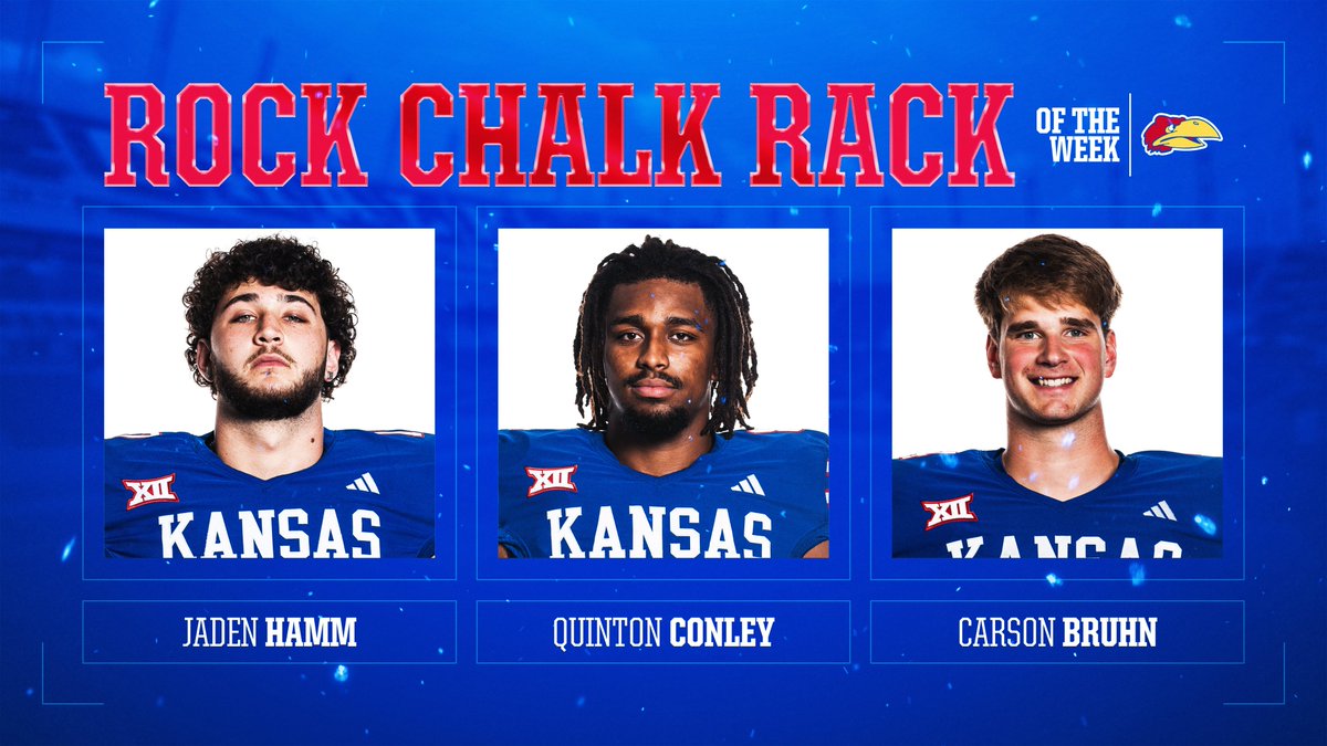 Rock Chalk Rack of the Week 🔴🔵

<a href="/JadenHamm/">Jaden Hamm</a> 
<a href="/quinton_conley/">Quinton Conley</a> 
<a href="/carsonbruhn2024/">Carson Bruhn</a>
