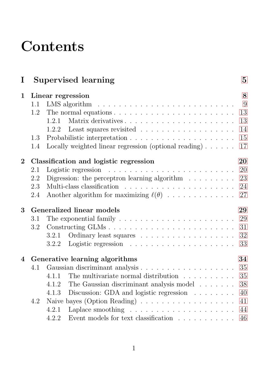 swapnakpanda's tweet image. Stanford’s CS229 - Machine Learning
A complete lecture notes by Andrew Ng (227 pages).
