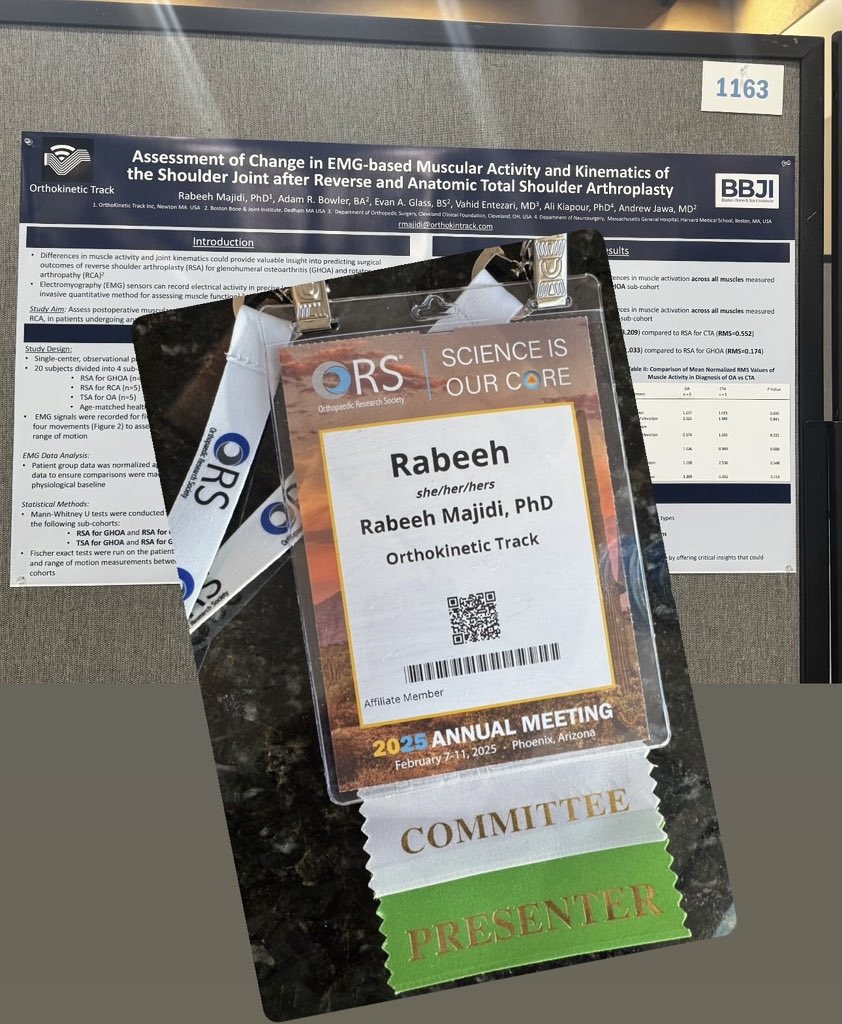 Rabeeh Majidi, Ph.D. (@rabeeh_m) on Twitter photo I am at <a href="/ORSsociety/">Orthopaedic Research Society</a> Annual Meeting in Phoenix!
If you’re interested in learning more about <a href="/Orthokintrack/">OrthoKinetic Track</a> and how we are advancing #wearable tech for #musculoskeletal #monitoring, let’s chat.
Would be great to meet and see if there is an opportunity to collaborate!
#ORS2025 I am at <a href="/ORSsociety/">Orthopaedic Research Society</a> Annual Meeting in Phoenix!
If you’re interested in learning more about <a href="/Orthokintrack/">OrthoKinetic Track</a> and how we are advancing #wearable tech for #musculoskeletal #monitoring, let’s chat.
Would be great to meet and see if there is an opportunity to collaborate!
#ORS2025