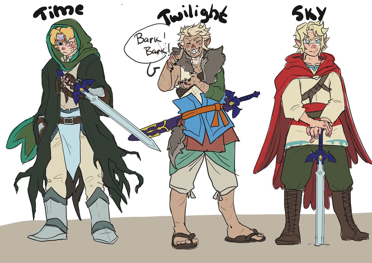 VinterC's tweet image. Finished sketches. Time, Twilight and Sky. Credit to tashacee tashacee.tumblr.com #LegendOfZelda #aspectau #linkeduniverse #twilightprincess #skywardsword #ocarinaoftime