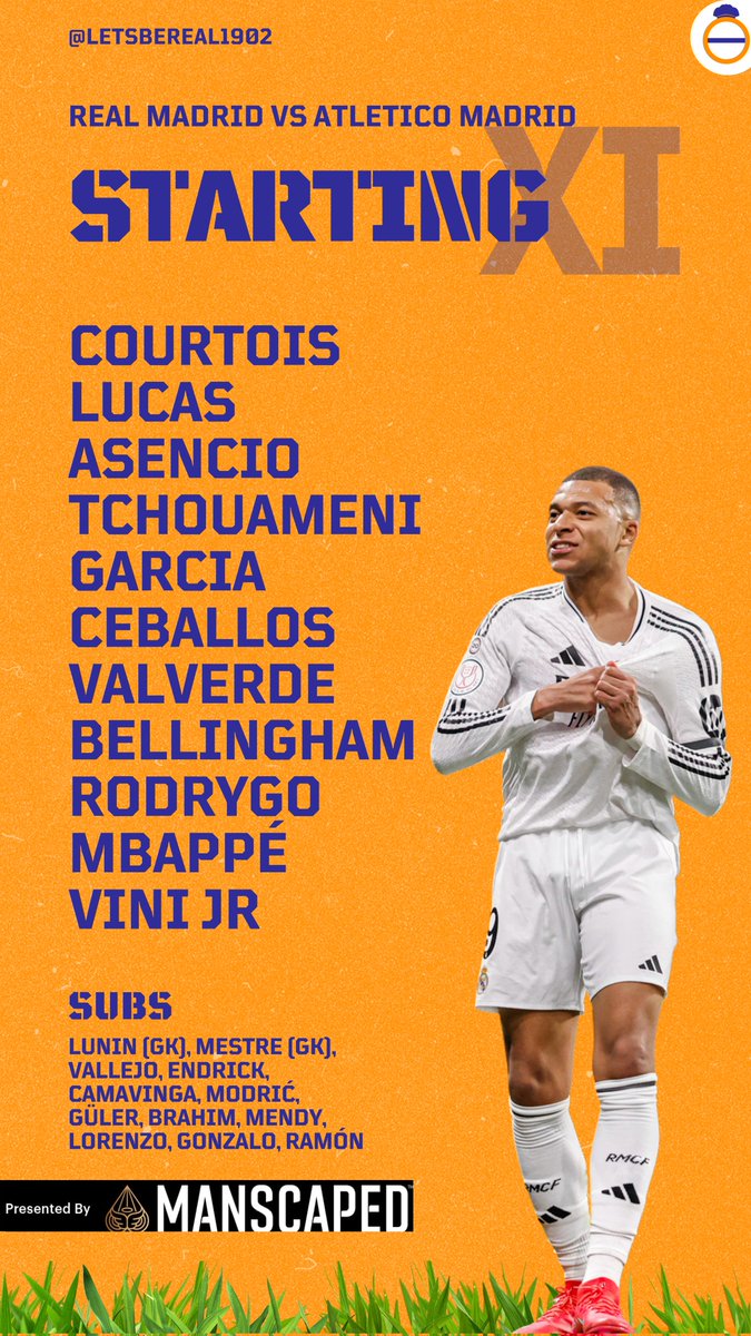 letsbereal1902's tweet photo. Starting XI vs @Atleti 💫

#ELDERBIDEMADRID #RealMadridAtleti #letsberealpodcast https://t.co/hiT1F6tR3X
