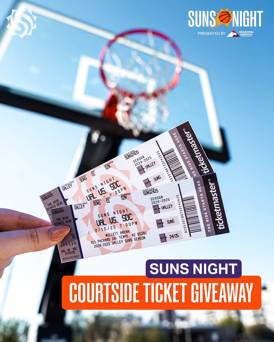 GLeagueSuns's tweet image. 🚨 COURTSIDE TICKET GIVEAWAY ‼️

want to sit courtside at the Valley Suns game on Monday? here’s how to enter:
1.follow @Suns &amp;amp; @GLeagueSuns 
2.repost this post

see rules and restrictions at bit.ly/3CIRodt