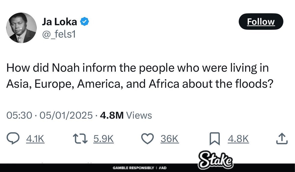 Ayesha_diaries1's tweet photo. He asked “How did Noah inform the people who were living in Asia, Europe, America, and Africa about the floods?” The responses will make your day 😂🤭

Check thread 💀 https://t.co/C8j6QBMlEF