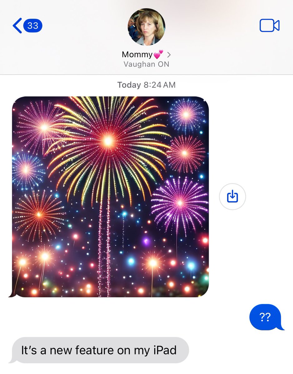 My mom has an amazing new feature on her iPad where you can send someone a low quality photo of fireworks