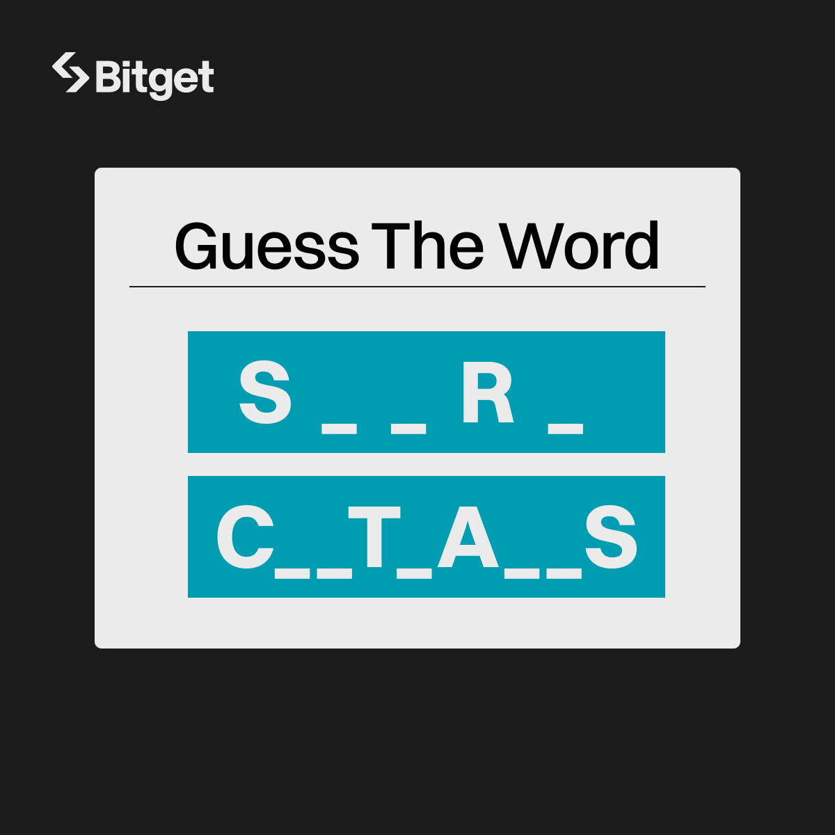 BitgetAfrica's tweet photo. [Day 1️⃣] Here's today's Mystery Word challenge! 
🔍 Guess the word in the image below, share $1000 reward pool

To enter:  
🔹 RT + Follow @BitgetAfrica
🔹 Tag a friend  
🔹 Fill entry 👉🏿  https://t.co/3LUS5cu1JQ

Let's go! 🔥 https://t.co/dRLRHNkkqv