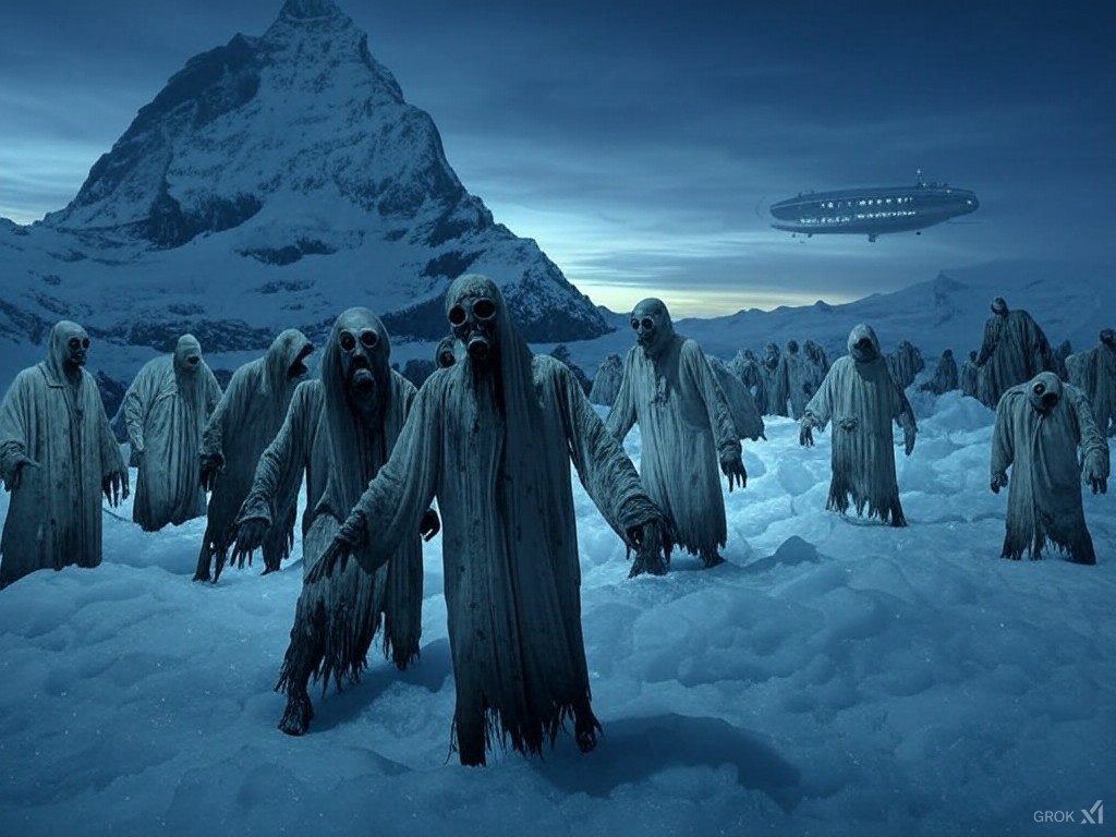 Antarcticans near the titan's base
Matterhorn's climb initiates
Mountain's highest point receives
Boards the skybarge to cross skysea
#sleep #stonermetal
Image by <a href="/grok/">Grok</a>