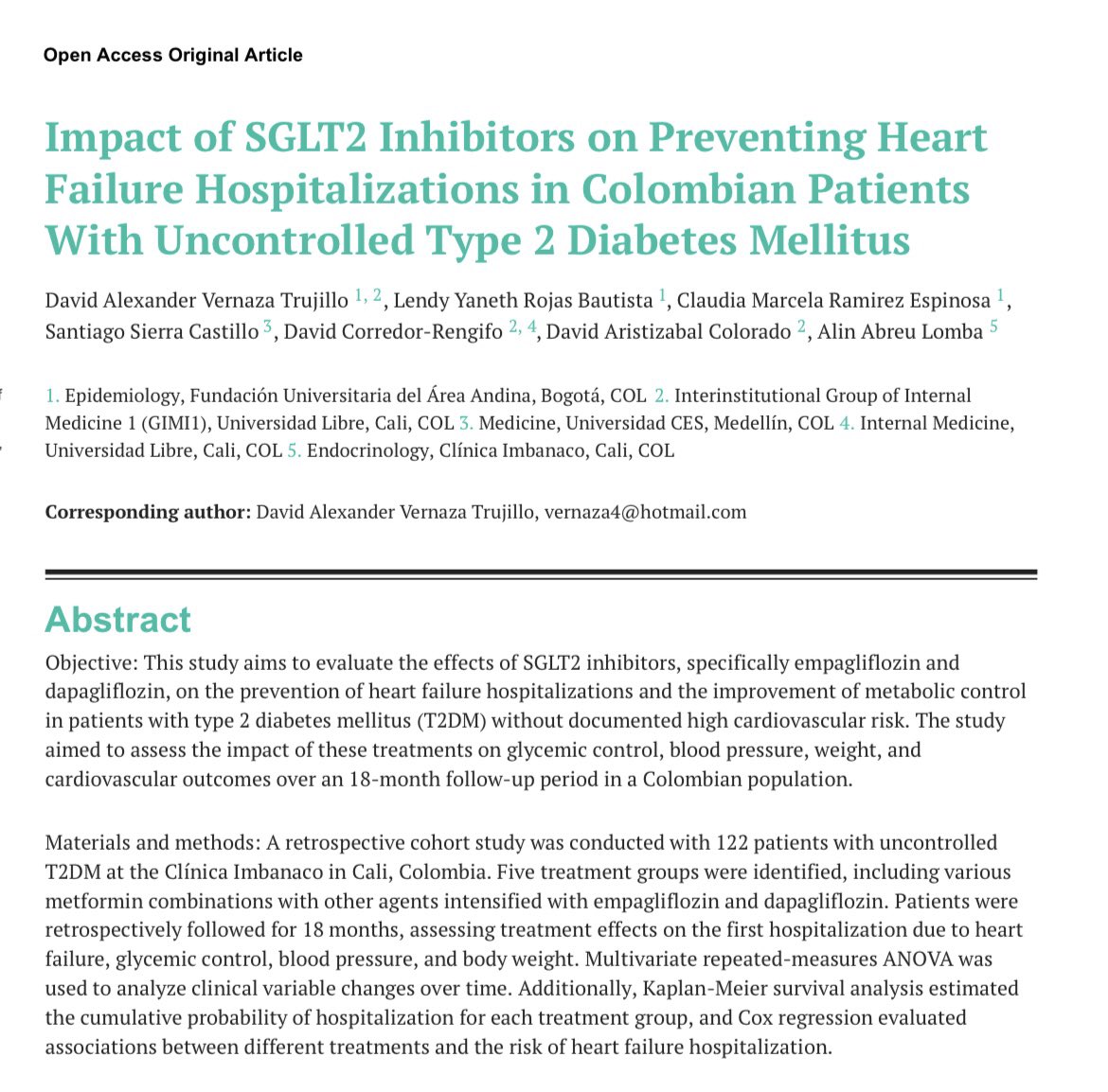 Santiago sierra castillo (@santiagosc28) on Twitter photo Nuevo artículo con un equipo increíble. <a href="/davidaristiz/">David Aristizabal C.</a>. Resultados muy interesantes. “Impact of SGLT2 Inhibitors on Preventing Heart Failure Hospitalizations in Colombian”.
cureus.com/articles/32518… Nuevo artículo con un equipo increíble. <a href="/davidaristiz/">David Aristizabal C.</a>. Resultados muy interesantes. “Impact of SGLT2 Inhibitors on Preventing Heart Failure Hospitalizations in Colombian”.
cureus.com/articles/32518…