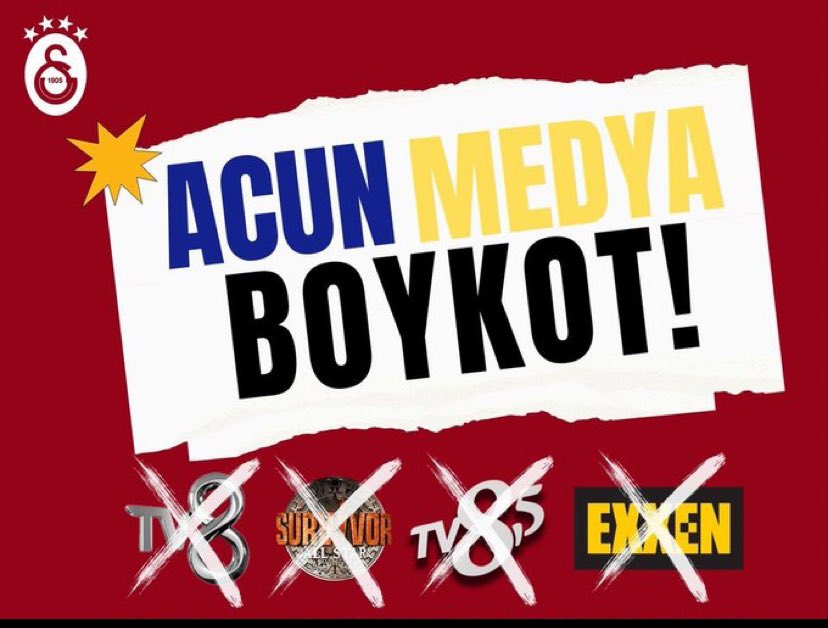 Kendine Galatasaray 'lıyım diyorsan fazla söze gerek yok
izleme izlettirme !!

  #AcunMedyaBoykot
#Tv8Boykot