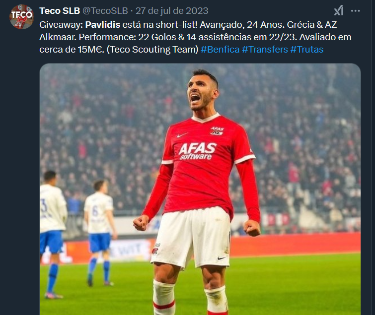 TecoSLB's tweet photo. Pavlidis já chegou aos 22 G&A em cerca de 2.200 minutos na atual época 24/25! #Benfica #Trutas https://t.co/xmSFix3INq