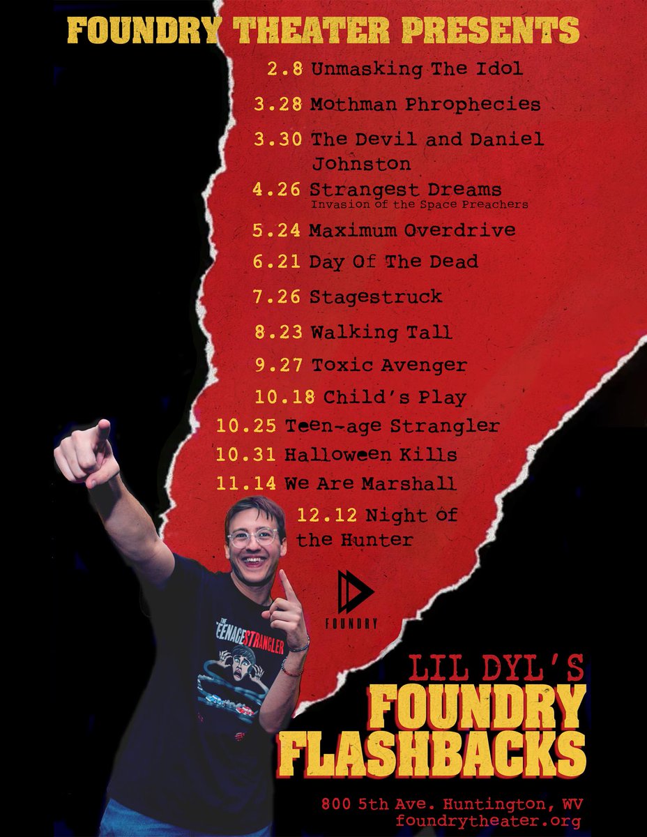 FOUNDRY FLASHBACK MOVIE SERIES! Introducing Lil Dyl's Foundry Flashback's - 15 film screenings at <a href="/FoundryTheater/">Foundry Theater</a> in <a href="/DowntownHWV/">Downtown Huntington™</a> First up is Unmasking The Idol, a 1986 Ninja film TONIGHT! Feb. 8. Then on March 28, The Mothman Prophecies! Get tix at FoundryTheater.org 🎟️