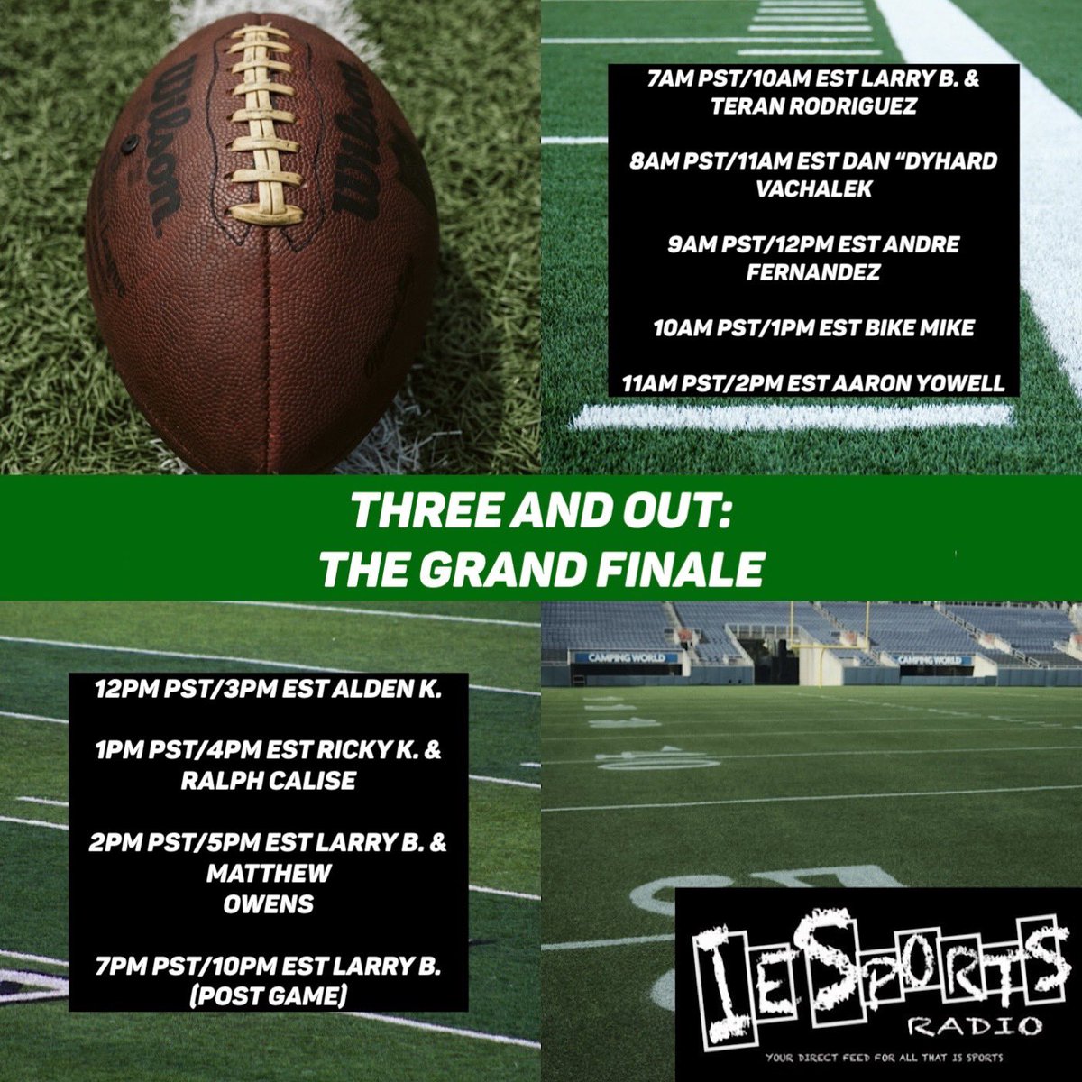 Three And Out (@threeandoutiesr) on Twitter photo TOMORROW <a href="/IESportsRadio/">IE Sports Radio</a> & <a href="/USRNRadio/">Ultimate Sports Radio Network</a> team up for #SuperBowlLIX!
<a href="/Thee_LB53/">Larry B.</a> <a href="/TeranRodriguez1/">Teran Rodriguez</a> <a href="/Dyhard/">Dan Vachalek</a> <a href="/DreareaSports/">Dre Area Sports 🎙️</a> <a href="/thechillmike/">Summer Music SZN</a> <a href="/BigAYowell/">Aaron Yowell 🏒⛰️🏀🏈</a> <a href="/theaztrl/">Always Arizona Sports</a> <a href="/Rickinator555/">Ricky Keeler</a> <a href="/caliser786/">Ralph Calise</a> <a href="/MatthewOwensPxP/">Matthew Owens</a>
#NFL #SuperBowl #KCvsPHI #ChiefsKingdom #FlyEaglesFly
youtube.com/@iesportsradio… TOMORROW <a href="/IESportsRadio/">IE Sports Radio</a> & <a href="/USRNRadio/">Ultimate Sports Radio Network</a> team up for #SuperBowlLIX!
<a href="/Thee_LB53/">Larry B.</a> <a href="/TeranRodriguez1/">Teran Rodriguez</a> <a href="/Dyhard/">Dan Vachalek</a> <a href="/DreareaSports/">Dre Area Sports 🎙️</a> <a href="/thechillmike/">Summer Music SZN</a> <a href="/BigAYowell/">Aaron Yowell 🏒⛰️🏀🏈</a> <a href="/theaztrl/">Always Arizona Sports</a> <a href="/Rickinator555/">Ricky Keeler</a> <a href="/caliser786/">Ralph Calise</a> <a href="/MatthewOwensPxP/">Matthew Owens</a>
#NFL #SuperBowl #KCvsPHI #ChiefsKingdom #FlyEaglesFly
youtube.com/@iesportsradio…