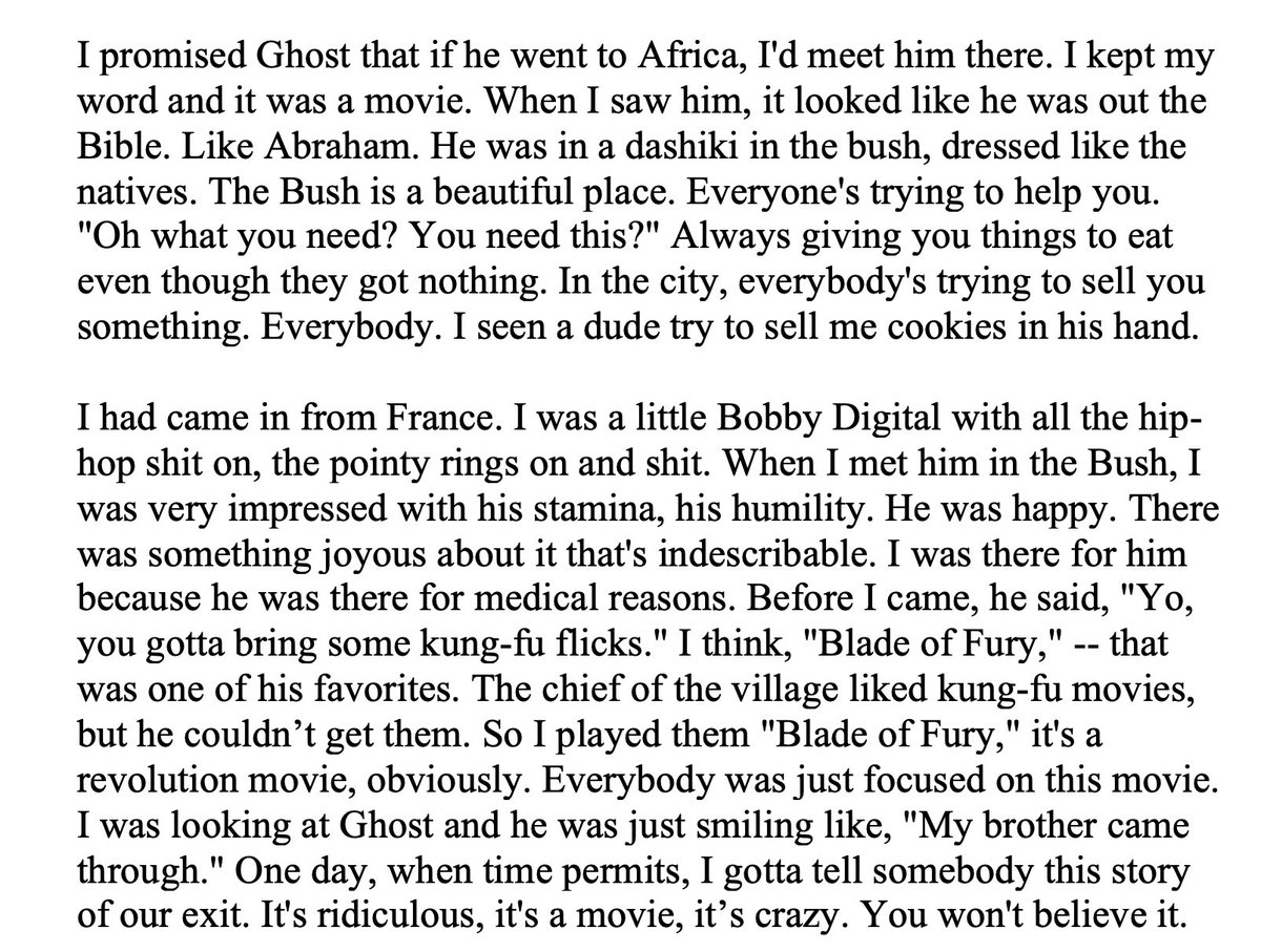 I interviewed RZA a few years back and he told me about visiting Ghostface in Benin, the odyssey that inspired the creation of "Supreme Clientele."