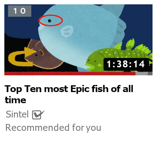 irasutoya_album's tweet photo. Top Ten most Epic fish of all time(2019)
ベルギーのミュージシャン、
Sintelの1st。
今日は史上最も偉大な魚TOP10を
アンビエント音楽で紹介するぜ。
面白いと思ったらチャンネル登録と
高評価をお願いするぜ。
オススメ曲
3. 8. Sunfish -日光浴をします
10. 1. Coelacanth -生きた化石
#Sintel https://t.co/AM9XSeEQrb