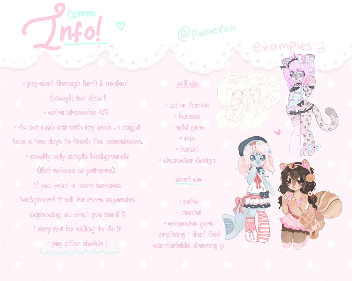 pibblefan's tweet image. heres my comm sheet finally !!! dm if ur interested i can take a few if anyone wants one ^_^ ignore spelling mistakes i didnt realize until now...