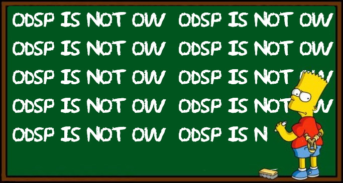 Dear <a href="/fordnation/">Doug Ford</a> <a href="/OntarioPCParty/">Ontario PC Party</a> <a href="/OntarioPCCaucus/">Ontario PC Caucus</a>  

ODSP is Ontario Disability Support Program.
Ontario Works is OW.

ODSP isn't OW
They're Different.

Your doctors screen people on #ODSP to make sure they need it. Repeatedly. 

You are failing Disabled People to their deaths.