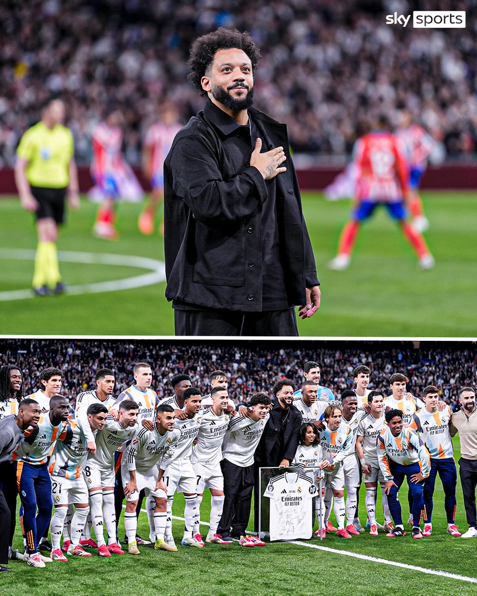 Real Madrid players and fans honoured Marcelo ahead of the Madrid derby after he announced his retirement from football this week 🤍